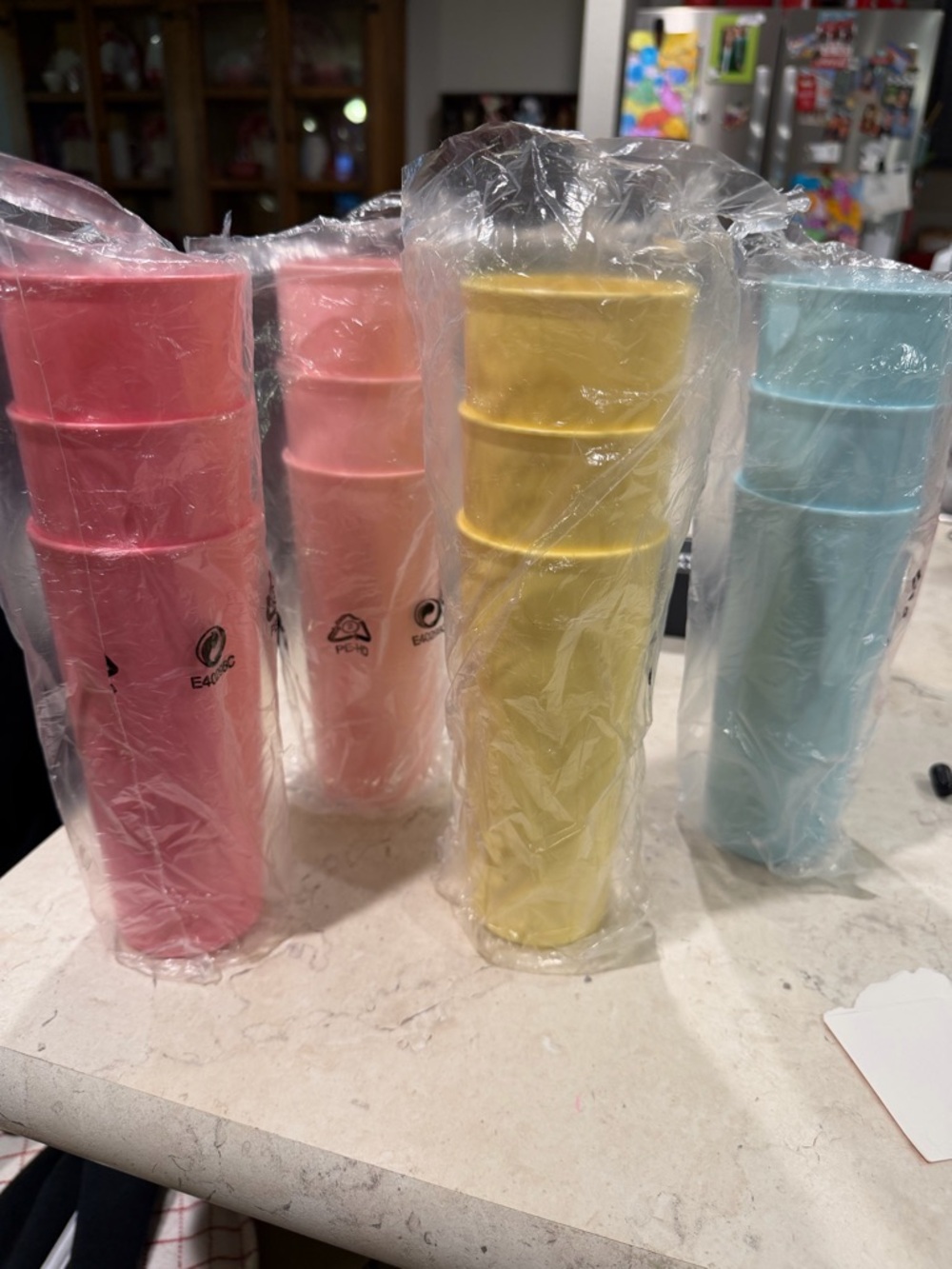Tupperware Pastel Stackable Cups - Pink, Light Pink, Yellow, Light Blue 12 count